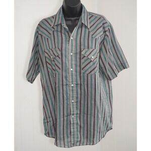 Plains Medium Striped Short Sleeve Western Pearl Snap Shirt